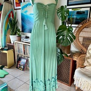 Salt + Grace by Tiare Hawaii Seafoam Green Maxi Dress with Embroidery Bali Lace